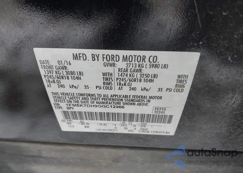 2016 Ford Explorer Xlt from USA, damaged, VIN 1FM5K7DH9GGC12966